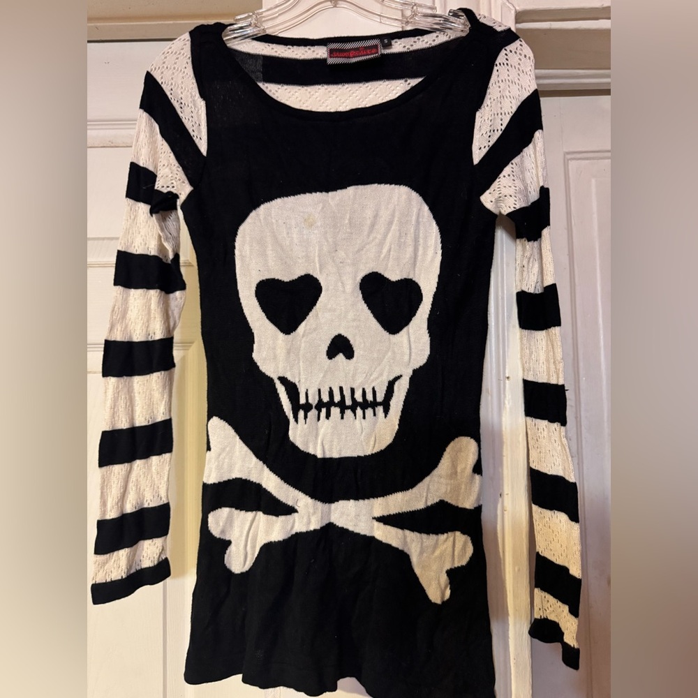Jawbreaker Y2K goth punk alternative skull stripe long sleeve sweater S